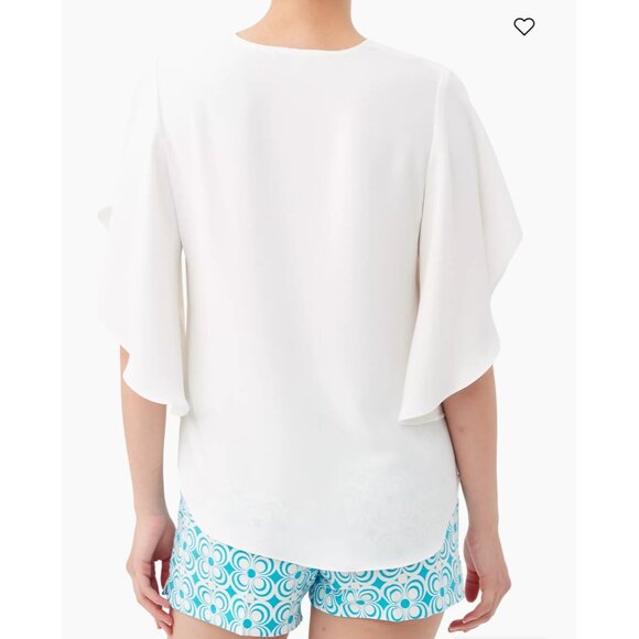 Trina Turk Moore‎ Crepe Top V-Neck Draped White Size Small Flowy Boho  $178 - Picture 3 of 9